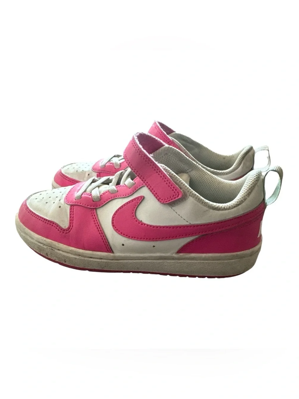 Nike Kids Size 2 Hot Pink & White Athletic Sneakers with Hook-and-Loop Velcro
